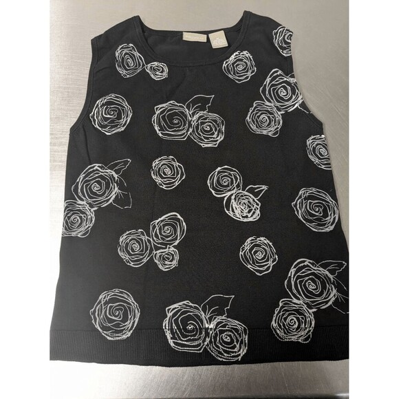 Field gear Women 2 Piece Black and White Rose Floral Pattern Button Up Sweater a - Picture 10 of 13